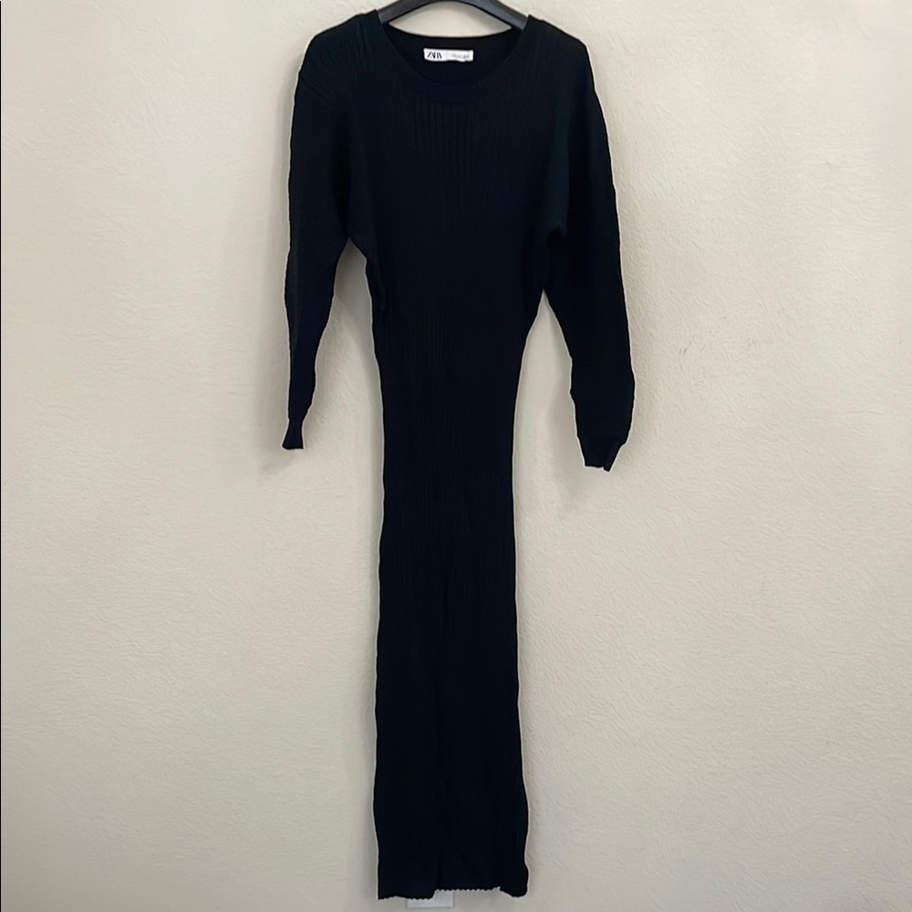 Zara Black Ribbed Maxi Knit Dress